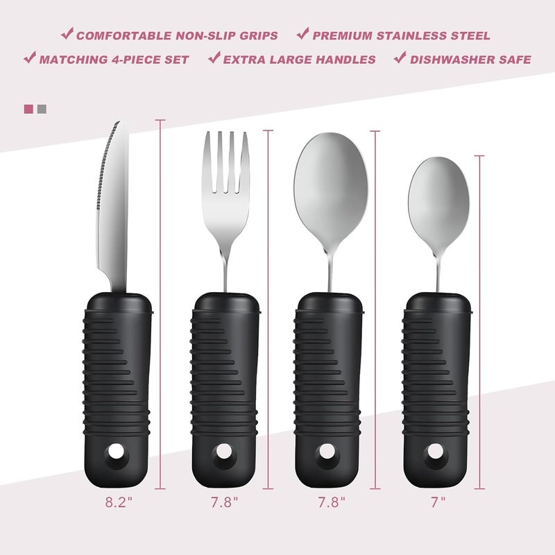 YPCBYNBS Adaptive Utensils,Easy Grip Silverware,Built Up Bendable Fork,Teaspoon,Tablespoon and Knife for Elderly,Hand Tremors,Arthritis and Parkinson's Patients,4 Piece Set - Image 2
